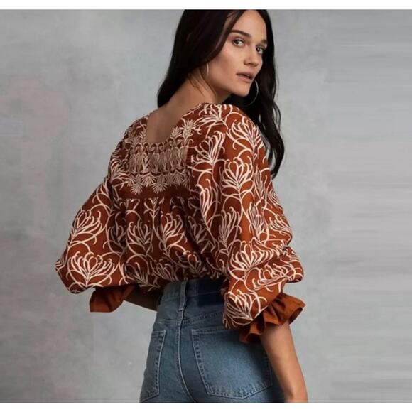 NWT Happy x Nature | 100% Cotton Burnt Orange Misty Printed Top | Size Large - Picture 2 of 10